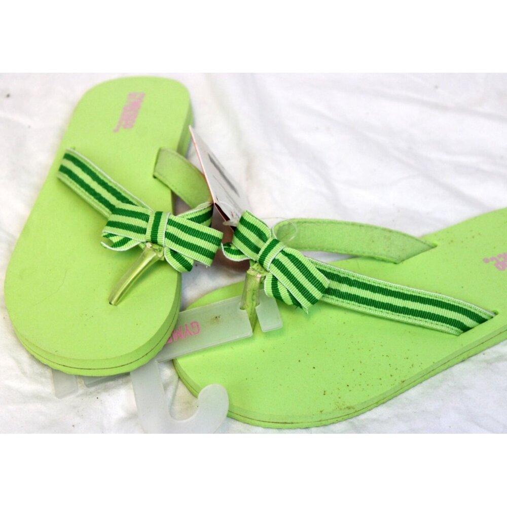 2006 Gymboree Tutti Fruity Flip Flips sz 13/1 Summer Green Stripes Bow Pool Beac